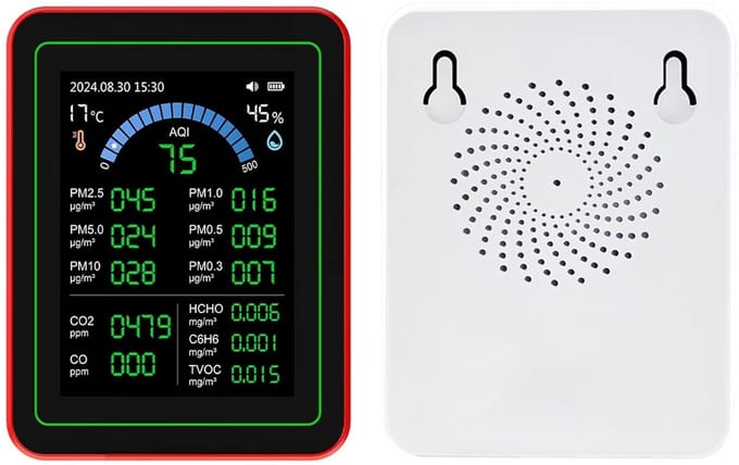 Luchtkwaliteitsmeter - CO2 TVOC Tester - Binnenlucht Meten - Meerdere Sensoren - 90x70x35mm - Wit