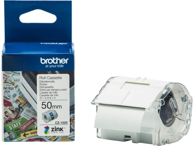 Brother CZ1005 Rol met etiketten 50 x 50 mm Papier Wit 1 stuk(s) Permanent hechtend Gekleurde etikettenrol
