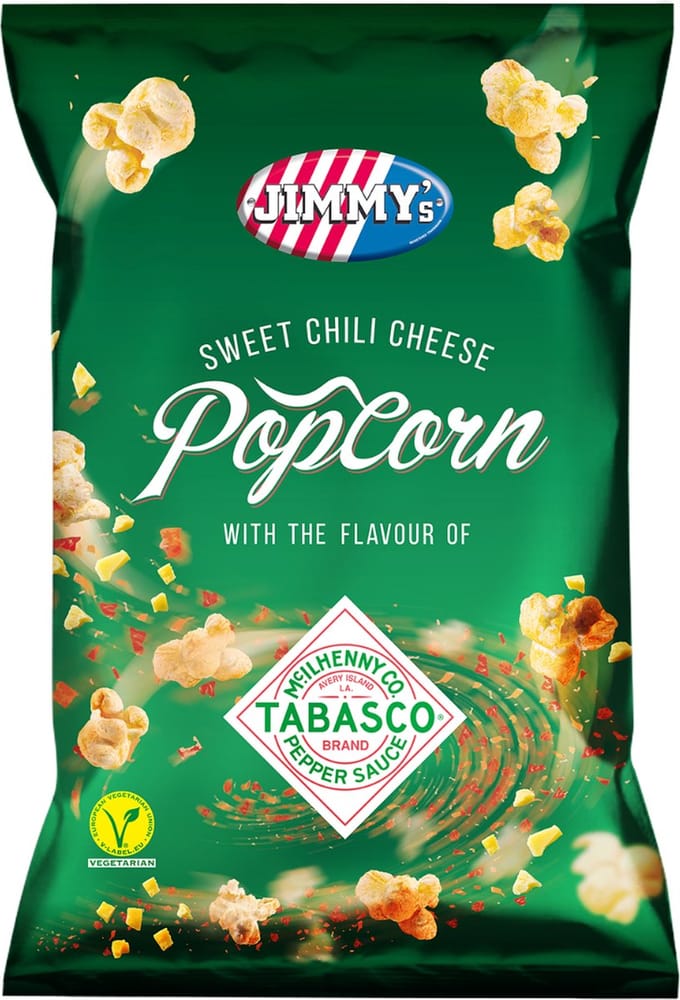 JIMMY's Popcorn Tabasco Sweet Chili Cheese - pittige popcorn met kaas - 8 stuks