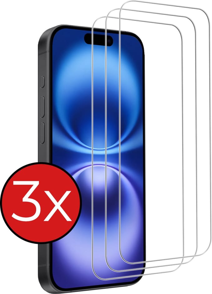 Screenprotector - 3 Stuks - Geschikt voor Apple iPhone 16 - Volledige Dekking - Beschermglas - Gehard Glas - Tempered Glass - Screen Protector