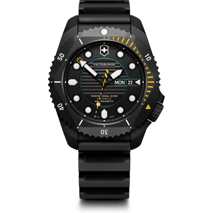 VICTORINOX DIVE PRO Horloge Automatische Opwinding Zwarte PVD Behandelde Titanium Kast Zwarte Wijzerplaat Zwarte Rubberen Band Waterdicht Horloge Automatisch Analoog Merk