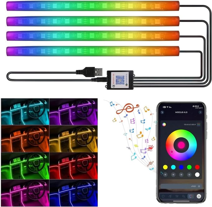 LED Auto Interieur Verlichting Set met App Bediening en Muziekmodi - Sfeerverlichting Voetruimte