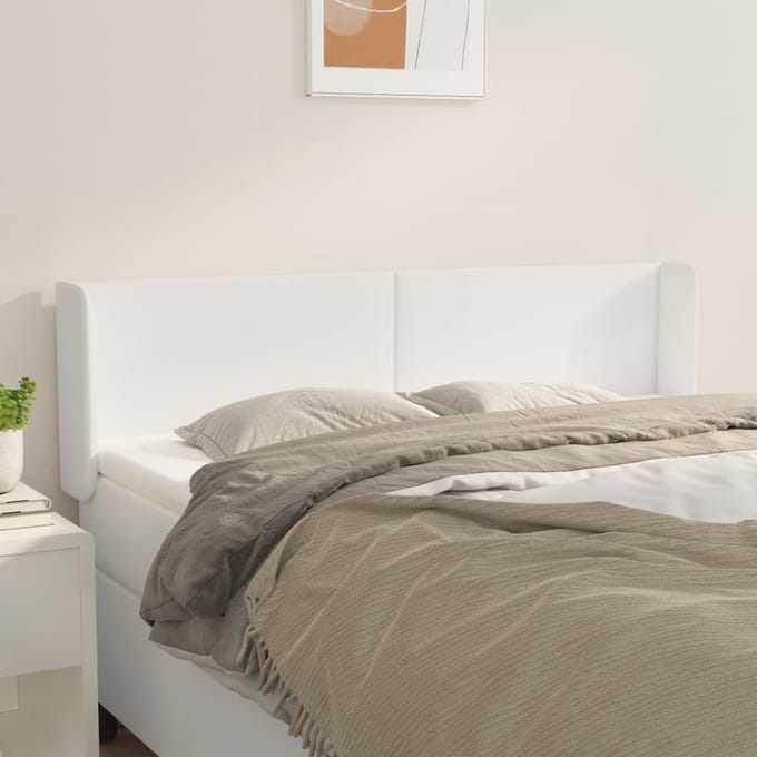 vidaXL - Hoofdbord - met - randen - 147x16x78/88 - cm - kunstleer - wit