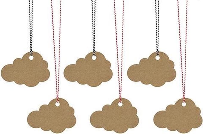 Partydeco - Gift labels wolk kraft (6 stuks)