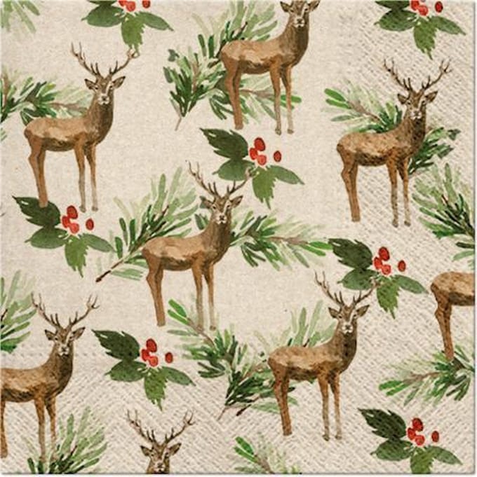 Lunch servetten - We care Deers and Holly - PAW Decor - 33x33 cm