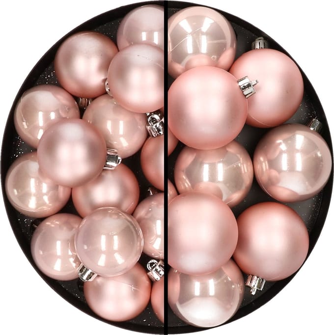 28x stuks kunststof kerstballen lichtroze 4 en 6 cm - Kerstversiering