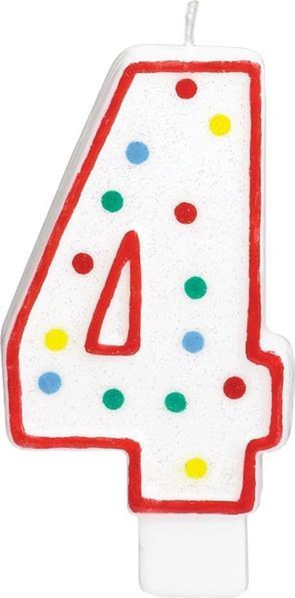 Witte Kaars Cijfer 4 met Stippen - 9,5 cm