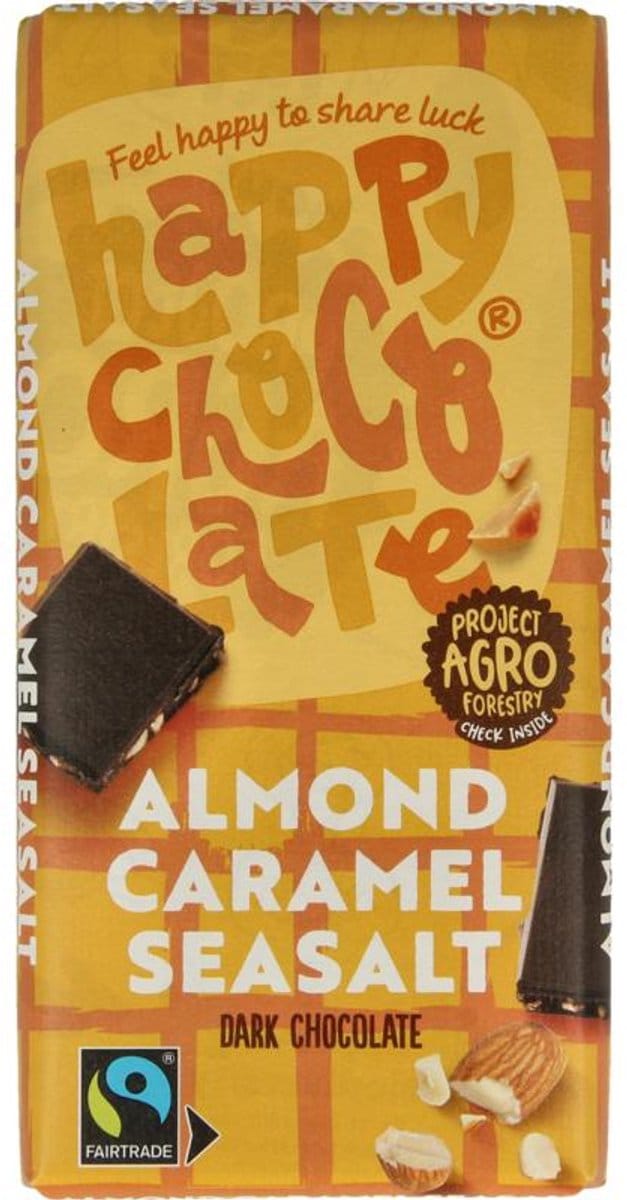 Happy Chocolate Puur amandel karamel zeezout 100 gram