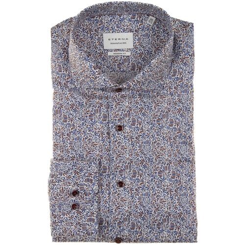 Eterna Overhemd Fine Twill Fantasy Blauw-Bruin / male