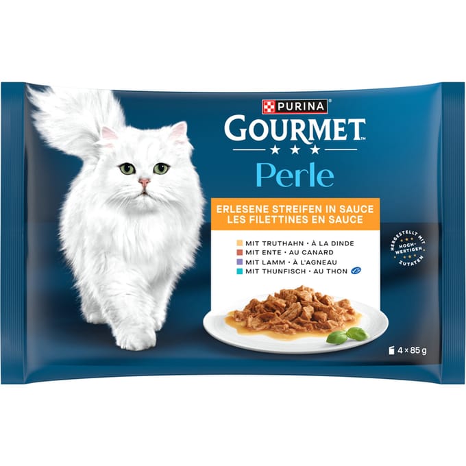 4 + 1 gratis! Gourmet Perle natvoer voor katten  - Kalkoen, Tonijn, Eend & Lam 20 x 85 g