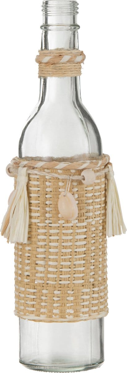 J-Line decoratie fles Met Schelpen - glas - naturel - 2 stuks