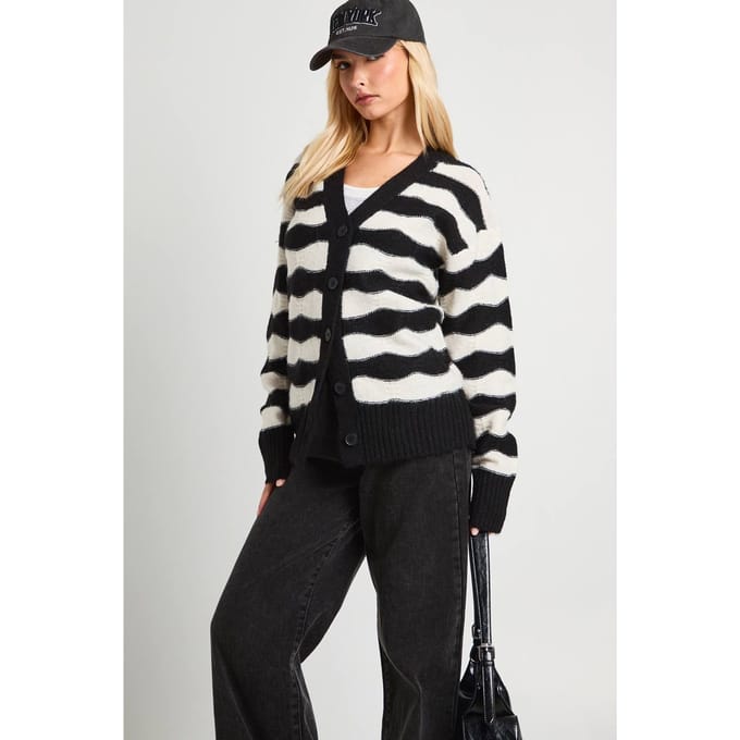 boohoo Dames Gestreepte oversized gebreide cardigan | Mono | Maat: Small