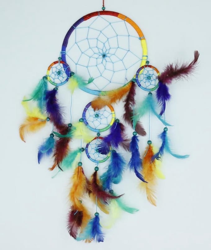 Dromenvanger / Dreamcatcher ± Ø16-18cm regenboog