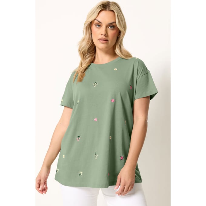 Yours Groen Tshirt Met Geborduurde Bloemen Size 54-56
