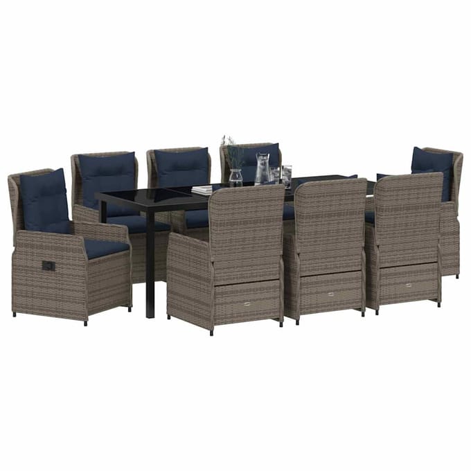 vidaXL - Tuin - Eettafel - Set - 9 - st - Grijs - Poly - rattan