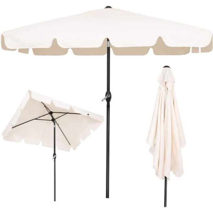 Parasol de jardin - Springos® - Rectangulaire 240 cm - Inclinaison - Manivelle manuelle - Écru