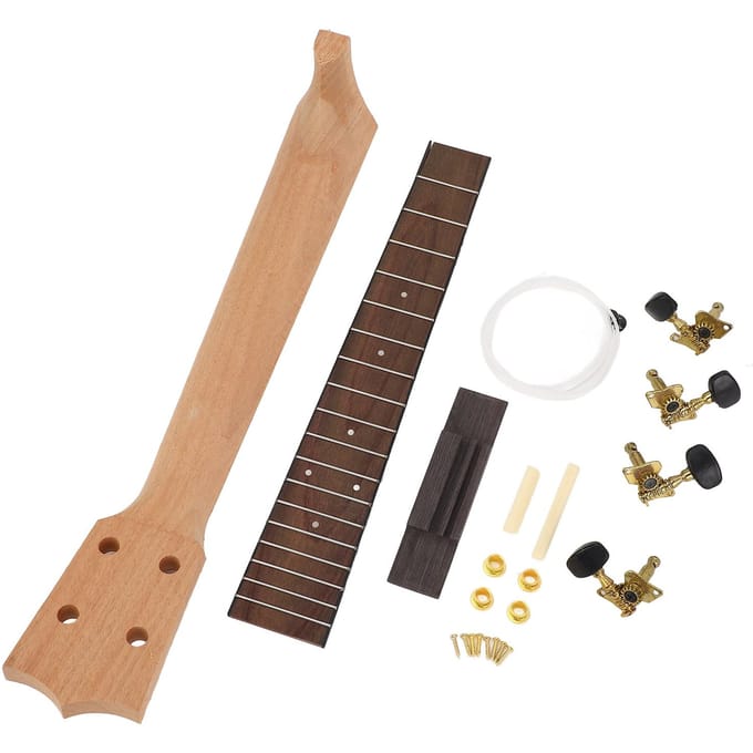 Ukelele Hals Kit Ukelele Hals Palissander Toets Snaarknop en Brug Set voor Handwerk beige