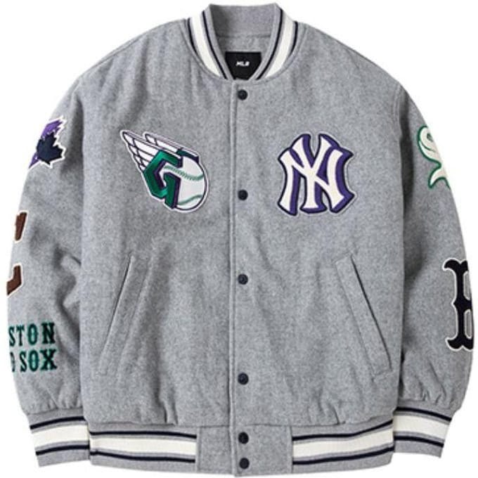 MLB Logo Geborduurd Losse Baseballjas Unisex jassen Grijs 3AJPN0124-00MGS S gray