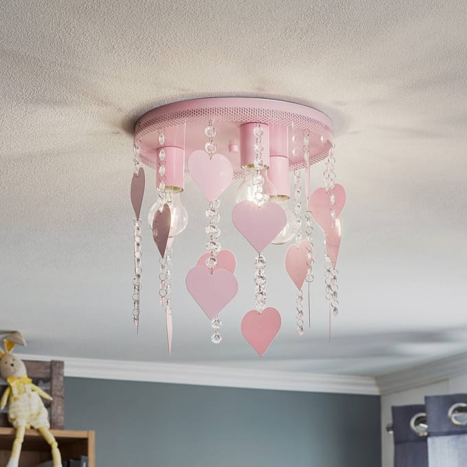 Eko-Light Plafondlamp Corazon in roze met hartjes