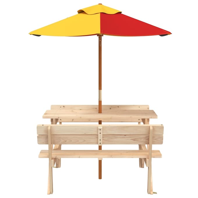 vidaXL - Picknicktafel - voor - 4 - kinderen - met - parasol - massief - vurenhout