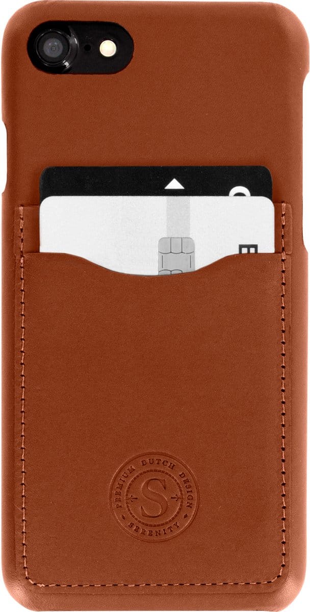 Serenity Dual Pocket Leather Back Cover Apple iPhone SE 2022/SE 2020/8 Cognac Brown