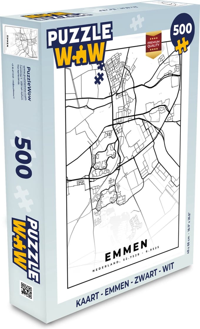 Puzzel Kaart - Emmen - Zwart - Wit - Legpuzzel - Puzzel 500 stukjes