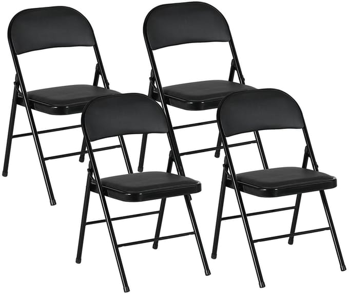 Pugsdrly - Klapstoelen - Set van 4 draagbare bureaustoelen - Metalen poten - Kunstleer - Zwart
