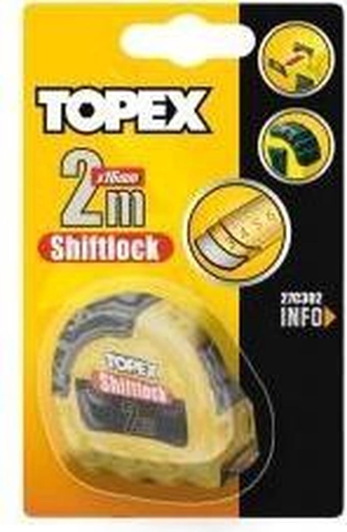 Topex - Rolmaat - Staal - 2m x 16mm - Antislip Handvat