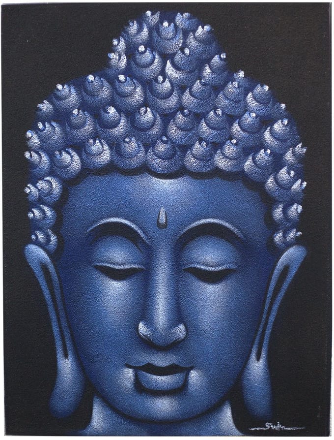 Boeddha schilderij - Blauwe zandafwerking