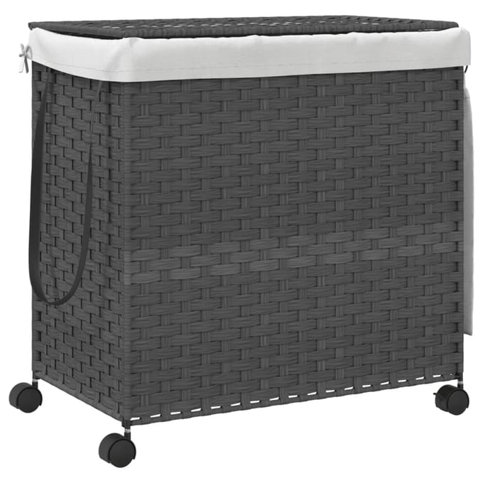 vidaXL Rieten Wasmand op Wielen | Huishouden & Wassen | Grote Grijs Rieten Kledingmand met Handvat en Wielen (60x35x60,5 cm)