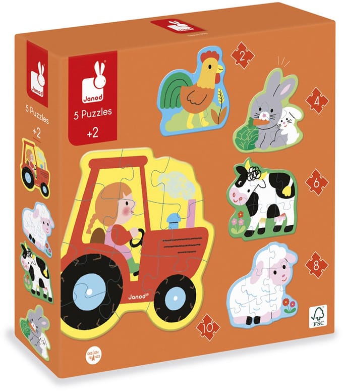 Janod - Puzzel - Boerderij - 2, 4, 6, 8 en 10 stukjes