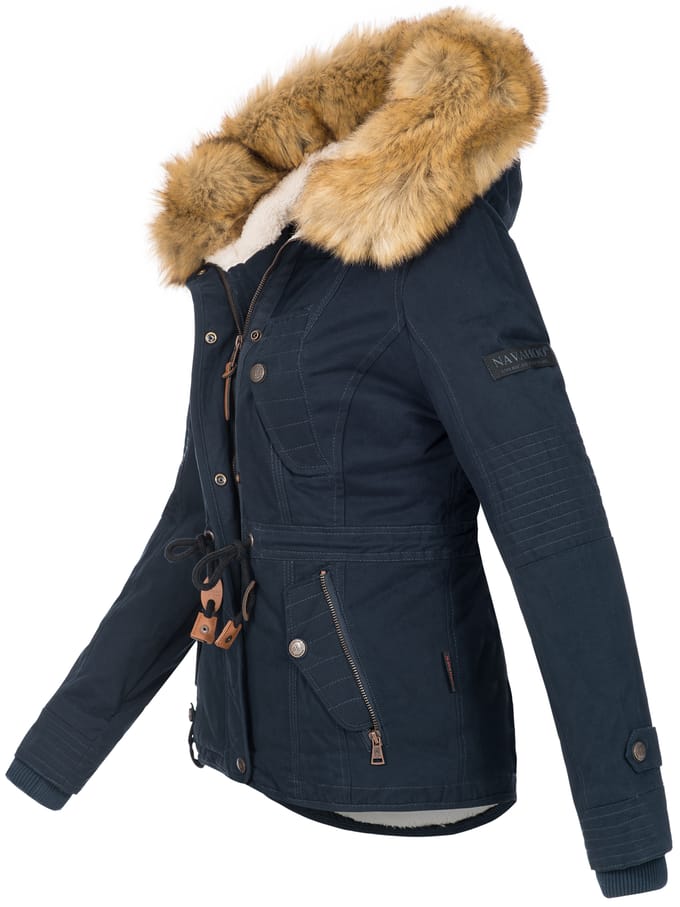 Navahoo Dames Winterjas Pearl – Korte Parka met Teddyfleece & Afneembare Bontkraag