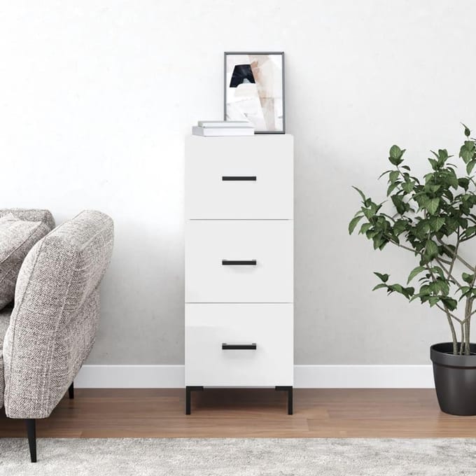 Dressoir - Opbergkast - Spullen Organiseren - Drie Lades - 345x34x90 cm - Hoogglans Wit