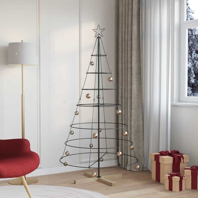 vidaXL - Kerst - Cone - Boom - met - standaard - Zwart - 180,5 - cm - Staal