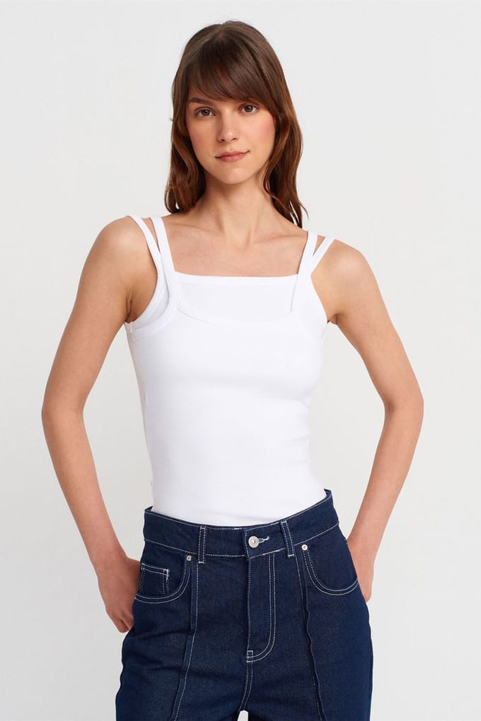 Geribbelde Mouwloze Blouse met Vierkante Halslijn