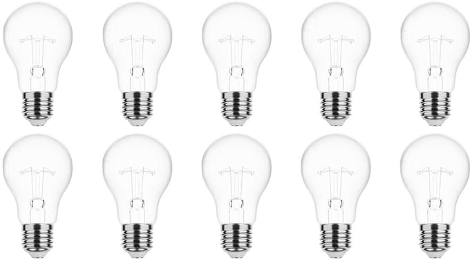 Technik E27 Wolfraam-Gloeilamp Dimbaar 60W - 2700K - Warm Wit - Gloeilamp Globe A55 - 10 stuks