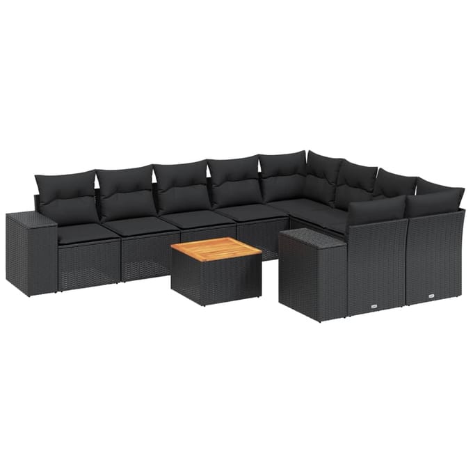 vidaXL - 10-delige - Loungeset - met - kussens - poly - rattan - zwart