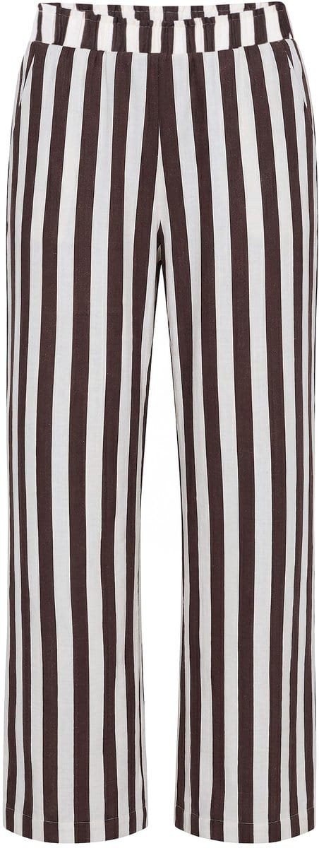 Studio Untold - Dames - Broek wijde pijpen mousseline strepen - Chocolade - Maat 42