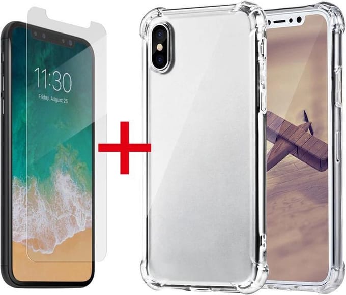 HB Hoesje Geschikt voor Apple iPhone XR - Anti Shock Hybrid Back Cover / Glazen Screenprotector - Transparant