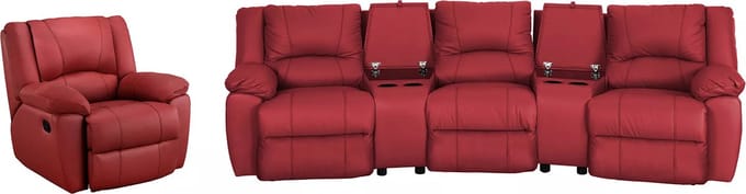 Vente-unique Driezits relaxbank en relaxfauteuil van leer AROMA - Rood