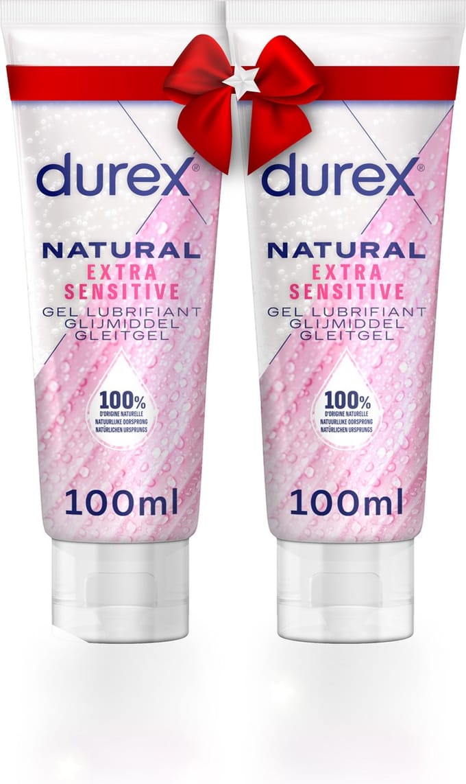 Durex Glijmiddel Natural - Extra Sensitive - 100% natuurlijk - 100ml x2 - Cadeau voor man en vrouw