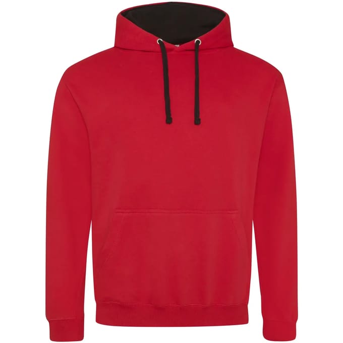 Just Hoods Varsity Hoodie JH003 - FIRE RED/JET BLACK - S