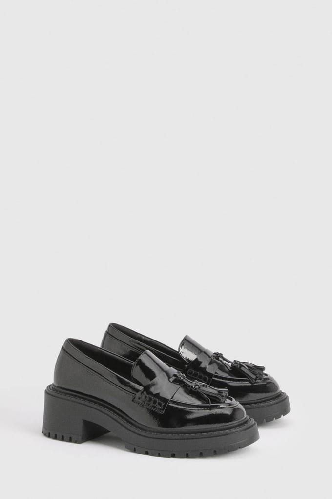 boohoo Dames Brede Pasvorm Chunky Kwast Loafer | Zwart | Maat: 37