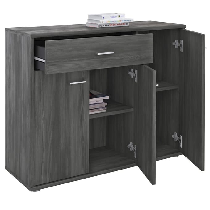 Sideboard ESTELLE met 3 deuren en 1 lade - grijs essenhout