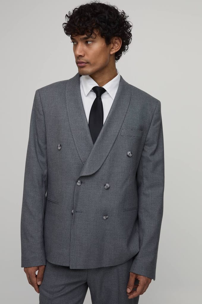 Pied-de-poule Regular Fit Dubbeldikse Blazer | Charcoal | Size 42