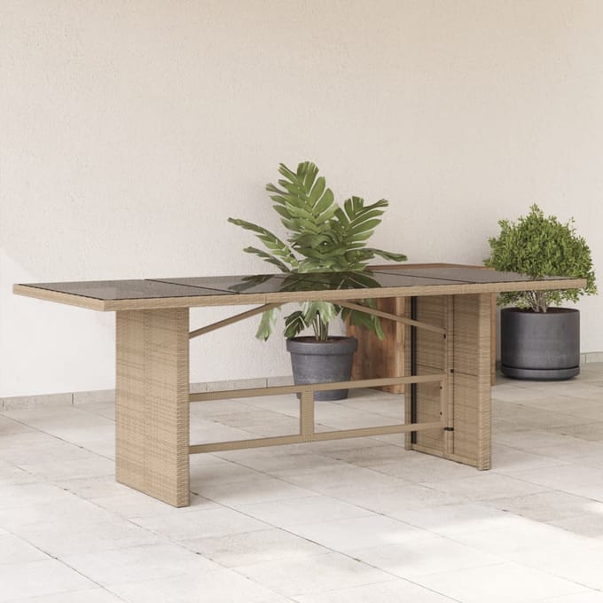 vidaXL - Tuintafel - met - glazen - blad - 190x80x74 - cm - poly - rattan - beige