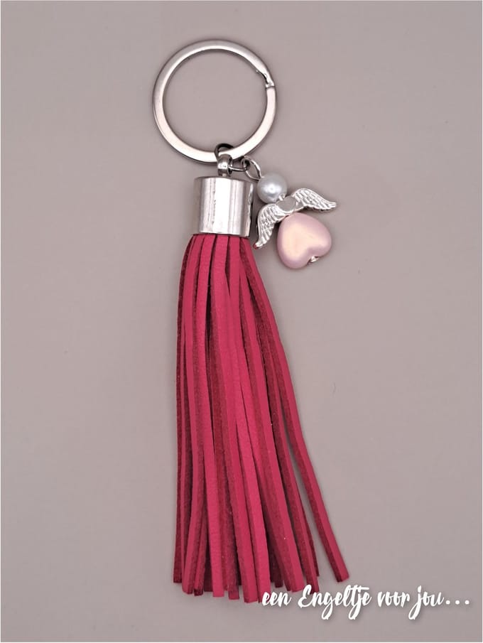 Sleutelhanger met grote flos - Sleutelhanger - Geluksengeltje - Engel sleutelhanger - Cadeautje