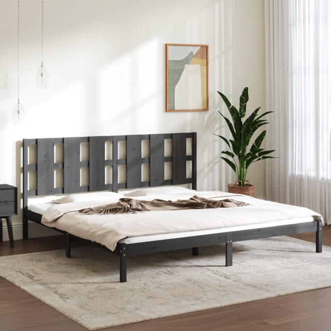 vidaXL - Bedframe - massief - grenenhout - grijs - 200x200 - cm