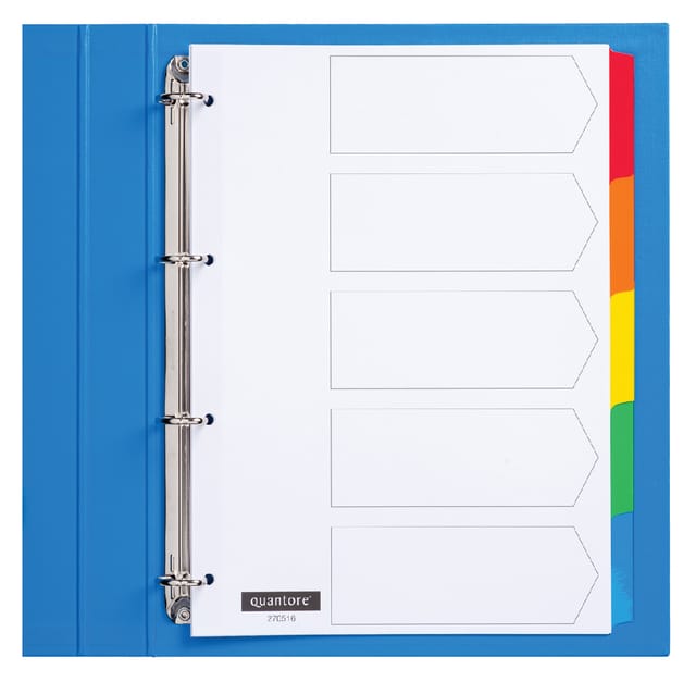 Quantore - 5 tabbladen A4 - karton- 4 gaats- diverse kleuren - per 5 sets