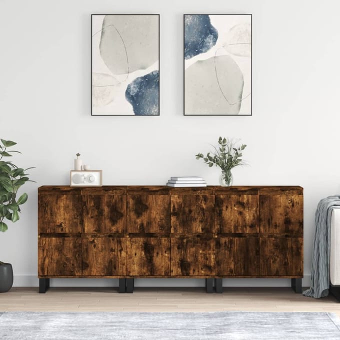 vidaXL - Dressoirs - 3 - st - bewerkt - hout - gerookt - eikenkleurig